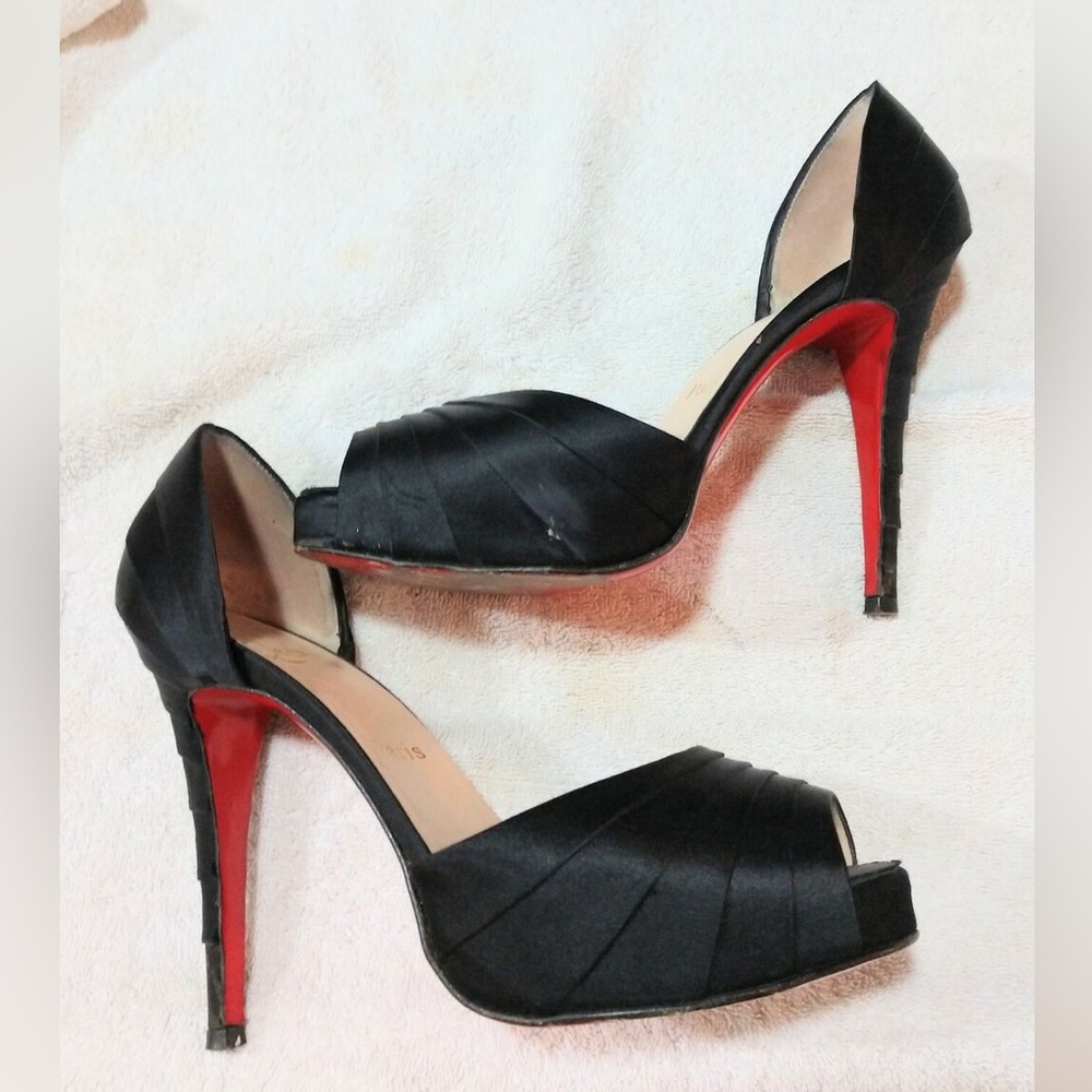 Christian Louboutin Armadillo 120 Crepe Satin Black Platform Pumps